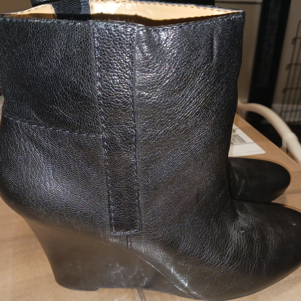 Nine West Black Leather Wedge Boots